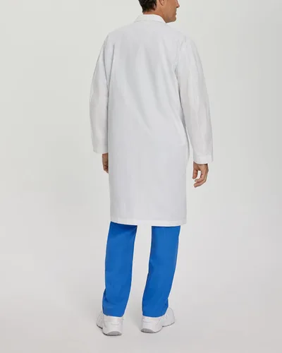 Vista 3 de Landau Abrigo de laboratorio para hombre de 41 pulgadas, longitud completa, 3 bolsillos, color blanco, uniforme médico
