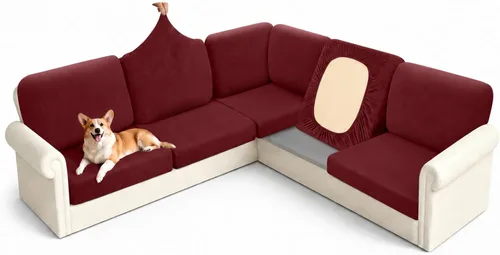 Vista 15 de Arfntevss - Fundas para sofá modular en forma de L de 5 asientos, fundas elásticas ajustadas para cojín de sofá de esquina para perros, protector