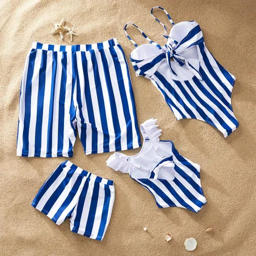 Vista 7 de IFFEI Traje de baño de una pieza a juego para la familia, traje de baño a rayas ahuecado monokini Mommy and Me Beachwear