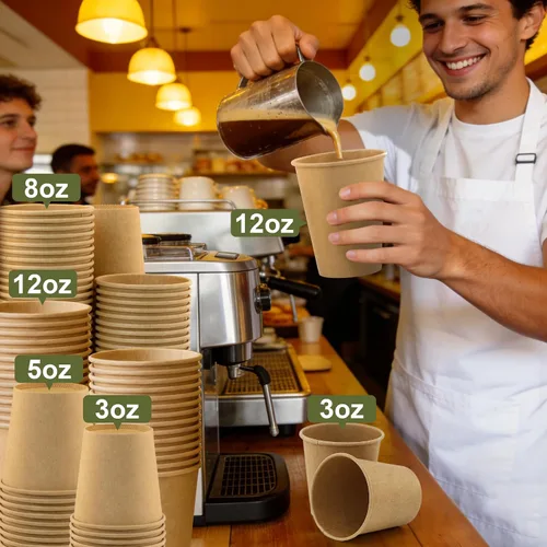 Vista 8 de Paquete de 100 tazas de café desechables de 8 onzas, tazas de papel desechables de color marrón a granel, tazas de café para té caliente, chocolate