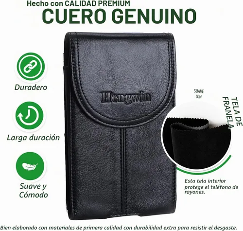 Vista 3 de Funda de cuero real para cinturón de teléfono celular con clip de Negro