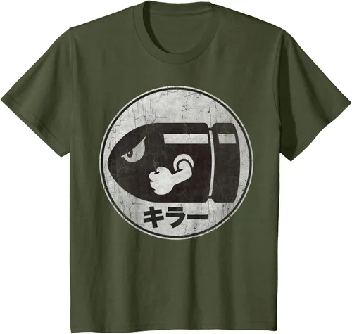 Vista 10 de Super Mario Camiseta con logotipo de Bullet Bill Distressed en Kanji
