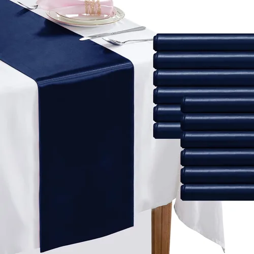 Vista 18 de Paquete de 2 caminos de mesa negros de 12 x 108 pulgadas, camino de mesa rectangular de seda satinada suave para bodas, banquetes, decoración