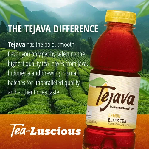 Vista 6 de Tejava Té helado negro con limón, paquete de 6, botellas de PET de 16.9oz, sin azúcar, sin OGM, kosher, sin azúcar ni edulcorantes, sin calorías