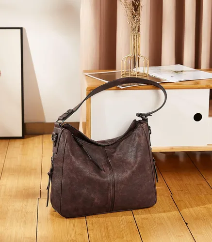 Vista 7 de BROMEN Bolsos de cuero vegano para mujer, bolsos de diseñador grandes con correa ajustable, Bolsa Hobo