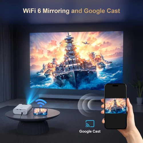 Vista 5 de Proyector 4K con GoogIe TV, proyector Goiaey 2000 ANSI con WiFi y Bluetooth, aplicaciones oficiales integradas, GoogIe Voice, DoIby Audio, HDMI ARC
