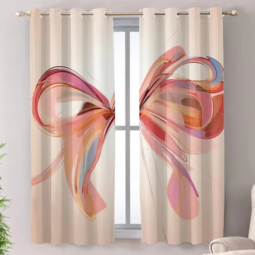 Vista 14 de Shrahala Floral Abstract Design Blackout Curtain Tiers, Minimalist Flower Illustration Kitchen Valance Light Blocking Tier Drapes with Rod Pocket, 2