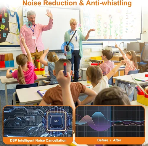 Vista 2 de Amplificador de voz inalámbrico para profesores con micrófono de solapa magnético, altavoz recargable portátil, Bluetooth 5.3, cancelación de ruido