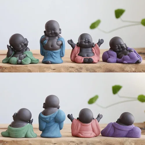 Vista 8 de Qikuver Buda Maitreya Laughing, estatua de Buda de cerámica, adorno de escultura de té, juego de té para decoración de hogar, oficina, automóvil
