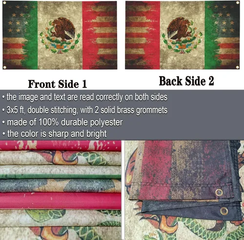 Vista 5 de NASIAN Bandera de México, banderas mexicano-americanas para exteriores, 3 x 5, doble cara, México, Estados Unidos, bandera de la amistad, bandera