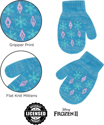 Vista 5 de Disney Juego de gorro y guantes de invierno para niñas de 2 a 4 años o Frozen 2 con gorro Elsa & Anna y guantes para niños de 4 a 7 años