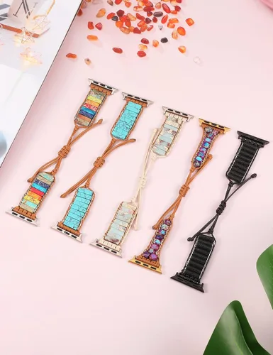 Vista 6 de W-RARA Correa de Pulsera de Piedra Boho Compatible con Correa de Apple Watch de 38/40/41/42/44/45/46/49mm para Mujer, Correa de Jaspe Natural