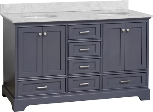 Vista 8 de Kitchen Bath Collection Harper tocador de baño doble de 60 pulgadas (chocolate/carrara): incluye gabinete de chocolate con encimera de mármol
