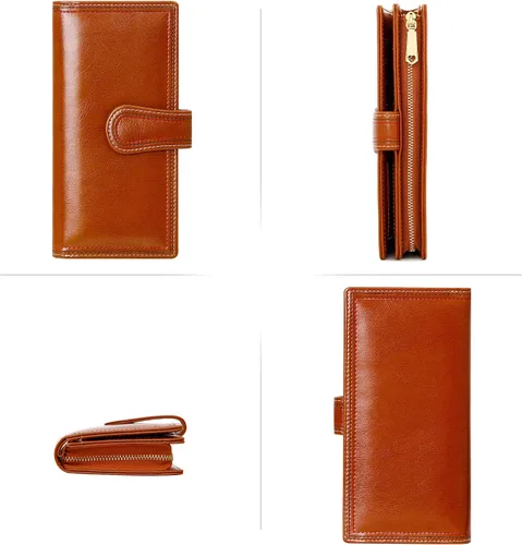 Vista 5 de VOCUS Cartera de cuero para mujer, billetera larga plegable de gran capacidad, tarjetero para tarjetas de crédito con cremallera para damas..