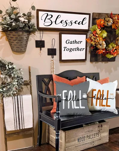 Vista 5 de Fundas de almohada de 18 x 18 pulgadas con texto en inglés "Hello Fall", decoraciones de otoño con texto en inglés "Hello Pumpkin", fundas