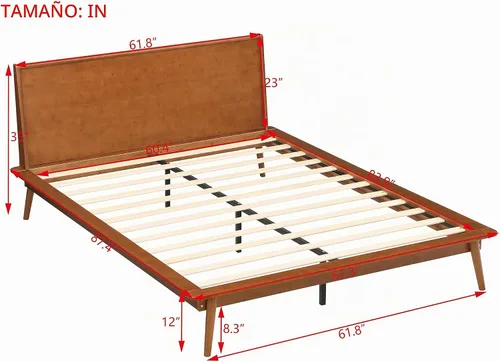 Vista 2 de Merax Queen Size Bamboo Platform Bed Frame with Headboard (Walnut Brown)