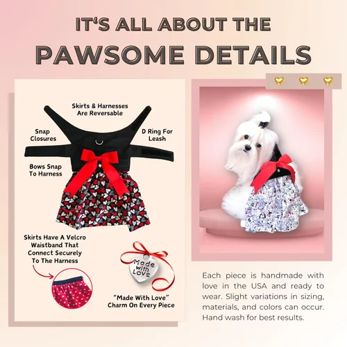 Vista 4 de El conjunto de arnés, falda y lazo Pixie Rose es la fabulosa adición a la moda para el armario de tu perro, talla S.