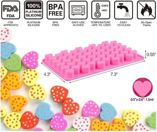 Vista 2 de Molde de silicona en forma de corazón para derretir cera, 2 unidades de 55 cavidades de corazón de San Valentín, molde de silicona para chocolate