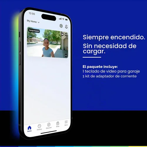 Vista 2 de myQ - Teclado inteligente de video para puerta de garaje + kit de adaptador de corriente con cable, con cámara gran angular, códigos PIN