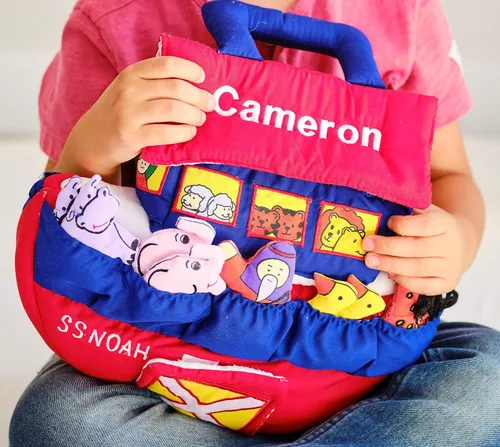 Vista 3 de Pockets of Learning Noah's Ark Adventure Soft Play Set de actividades interactivas para niños pequeños y niños Juguete educativo de tela bíblica