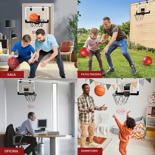 Vista 6 de Mini aro de baloncesto interior para niños para puerta pared habitación con 3 bolas marcador electrónico