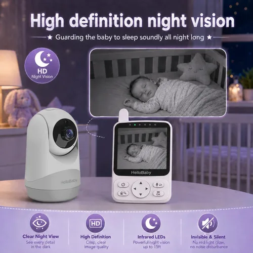 Vista 8 de HelloBaby Monitor de bebé de 4" con cámara y audio, sin monitor de bebé