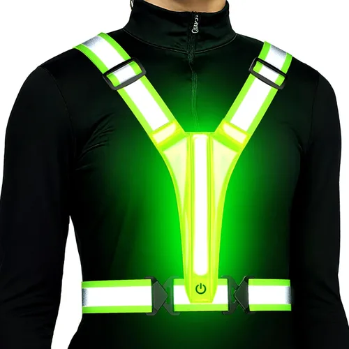 Vista 9 de Chaleco reflectante para correr con luz LED, chaleco reflectante recargable de alta visibilidad Bule
