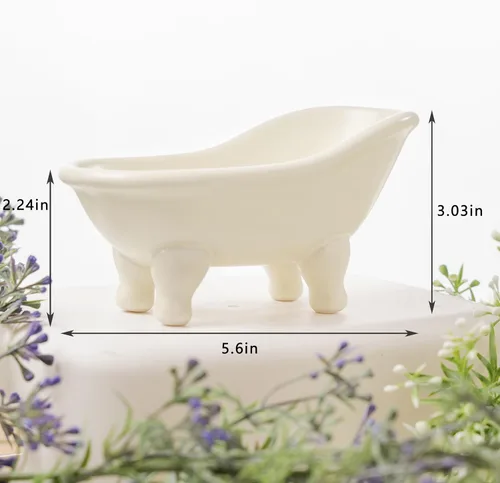 Vista 4 de 5.6" Jabonera de cerámica mini para bañera con decoración de garras para baño (Crème)