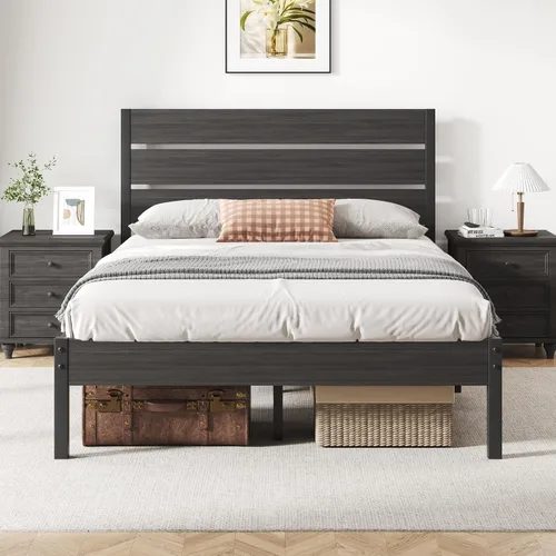 Vista 10 de Fluest Base de cama con cabecera y estribo, con almacenamiento debajo de la cama, sistema de soporte totalmente metálico, no necesita somier, fácil