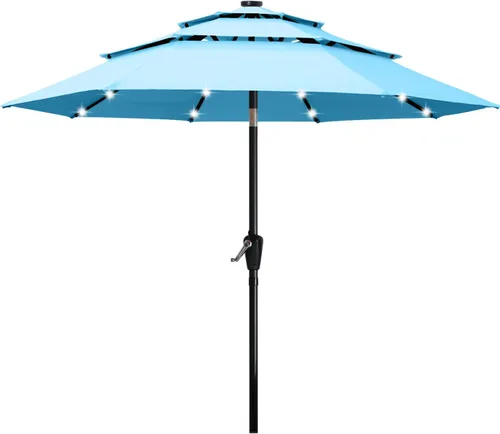 Vista 17 de ABCCANOPY Sombrilla solar de patio de 3 niveles de 11 pies, 32 luces LED Beige