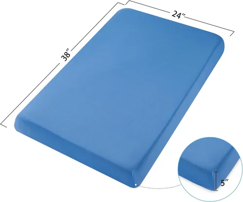 Vista 4 de TILLYOU Juego de sábanas bajeras para cuna, paquete de 2 sábanas para colchón de niño pequeño, suaves y transpirables, 38 x 24 pulgadas, paquete