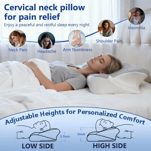 Vista 3 de Almohada cervical para aliviar el dolor de cuello y dormir, almohada ergonómica de apoyo para el cuello, almohada ortopédica de espuma viscoelástica