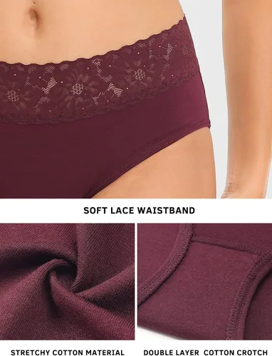 Vista 4 de RHYFF Ropa interior de algodón para mujer calzones de encaje suave calzones hipster para mujer elásticos paquete de 5 a