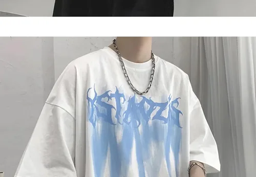 Vista 4 de CYee Y2K - Camiseta punk de manga corta de gran tamaño para hombre, hip-hop, sudadera gótica Harajuku Streetwear