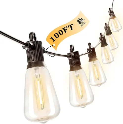 Vista 11 de Kawaya Guirnalda de luces para patio al aire libre: luz LED de 25 pies para patio exterior con 12 bombillas vintage inastillables - 2700 K regulable