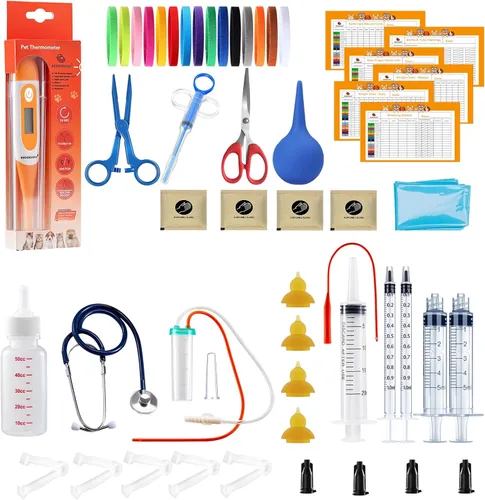 Vista 10 de REDDOUDOU Kit de parto de cachorro gatito, kit de parto con biberón de alimentación, estetoscopio, tijeras, abrazaderas de cable, aspirador, etc.