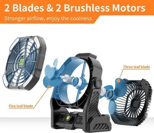 Vista 3 de Ventilador alimentado por batería, ventilador sin frío de 20000 mAh, ventilador recargable portátil, ventilador de campamento de rotación de 270°