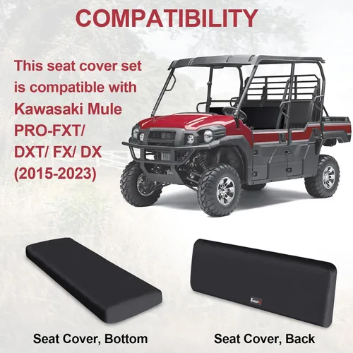 Vista 2 de UTV Mule Pro - Fundas de asiento 1680D compatibles con Kawasaki Mule PRO-FXT FX DXT DX 2015-2023, fundas de asiento impermeables color negro