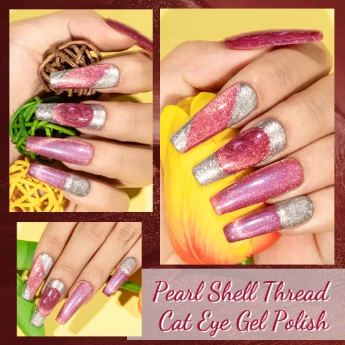 Vista 5 de MIZHSE Esmalte de gel con purpurina para ojos de gato, hilo de concha de sirena, gel de uñas de remojo UV para salón en casa, manicura de bricolaje