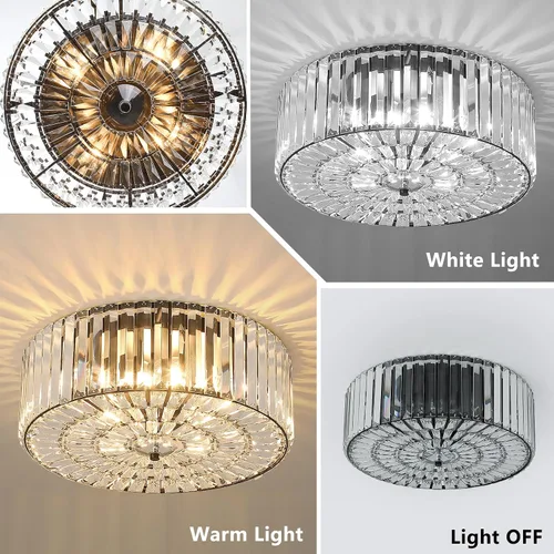 Vista 5 de Large Crystal Ceiling Light, 17.5" Black K9 Crystal Flush Mount Ceiling Light, 4-Light Round Luxury Light Fixture for Dining Room, Bedroom, Hotel