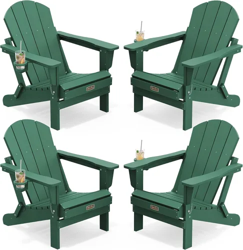 Vista 104 de SERWALL Silla Adirondack plegable para exteriores, silla de patio con portavasos - Ejército