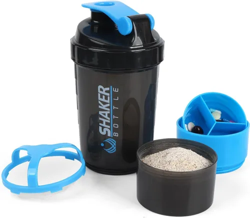 Vista 10 de Botella agitadora - Taza agitadora de proteínas con compartimentos de almacenamiento - Botellas de batido para entrenamiento a prueba de fugas