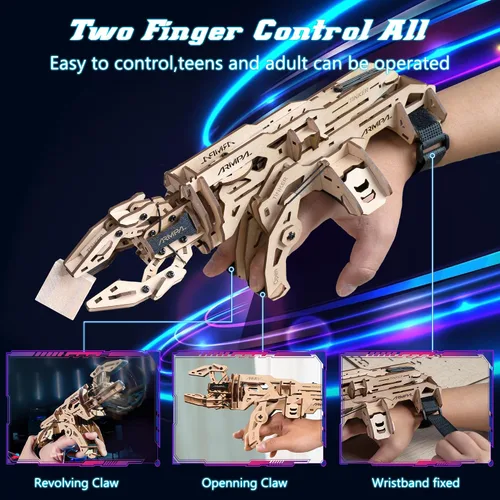Vista 3 de ARMPAL - Kit de modelo de garra mecánica 3D de madera ClawBot para adultos y adolescentes, kit de construcción de brazo de robot para construir
