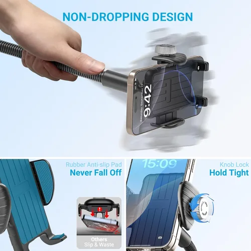 Vista 4 de Soporte de teléfono para bicicleta, soporte universal de cuello de cisne ajustable de 360°, instalación sin herramientas para bicicleta, scooter