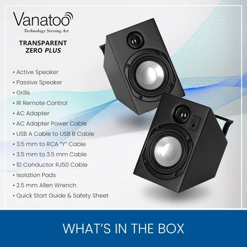 Vista 2 de Vanatoo Transparent Zero Plus Near Field Studio Monitor Altavoces Par para TV, PC, Juegos. Altavoces alimentados de 120 vatios para escritorio y uso