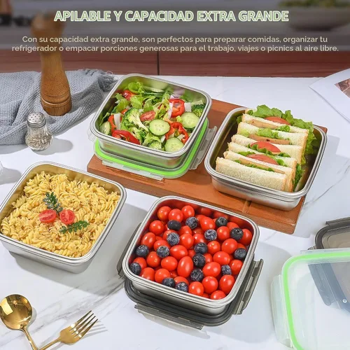 Vista 6 de Paquete de 2 recipientes para sándwich, caja de sándwich de acero inoxidable de 40 onzas con tapas herméticas, cajas de almuerzo reutilizables