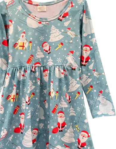 Vista 10 de Vestido de Navidad para niña pequeña, muñeco de nieve, árboles de Navidad, camión, a cuadros, reno, Papá Noel, vestido de invierno hasta la rodilla