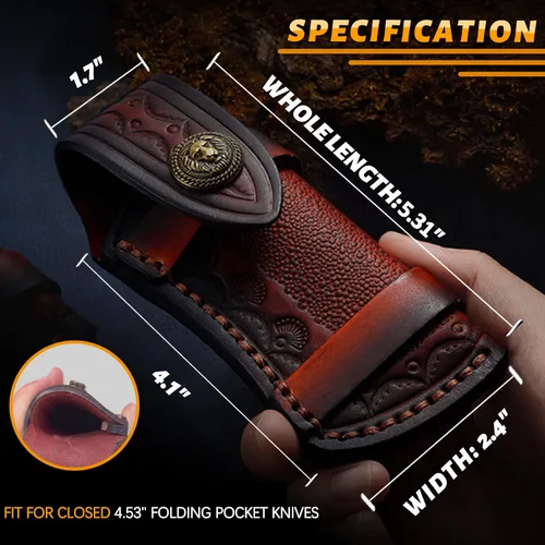 Vista 2 de Omesio Funda para cuchillo de bolsillo, estuche de cuero plegable de 11,5 cm, funda de cinturón horizontal Cuero de grano superior para cuchillo