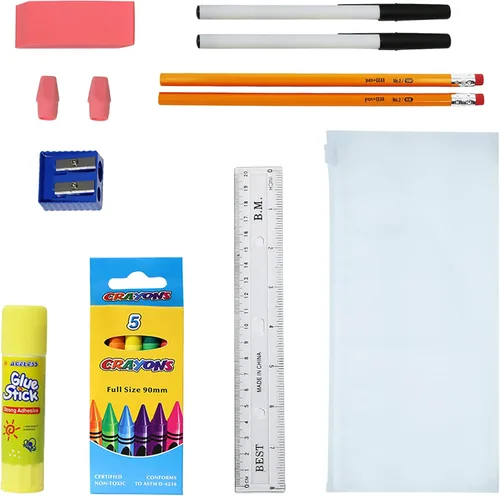 Vista 6 de Moda West Mochilas a granel de 17 pulgadas con kits de suministros escolares - bolígrafos, lápices, lápices de colores - Caja de 12 unidades al por
