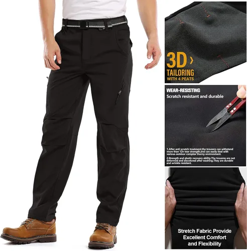 Vista 6 de Jessie Kidden Pantalones de senderismo impermeables para hombre, para exteriores, nieve, esquí, pesca, forro polar, aislante, softshell, pantalones